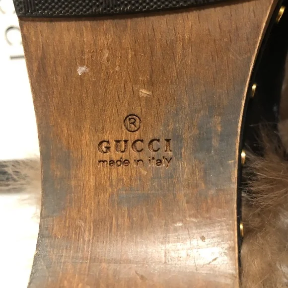 Gucci Black Mules with Brown Fur and Gold Detail - Picture 5 of 9